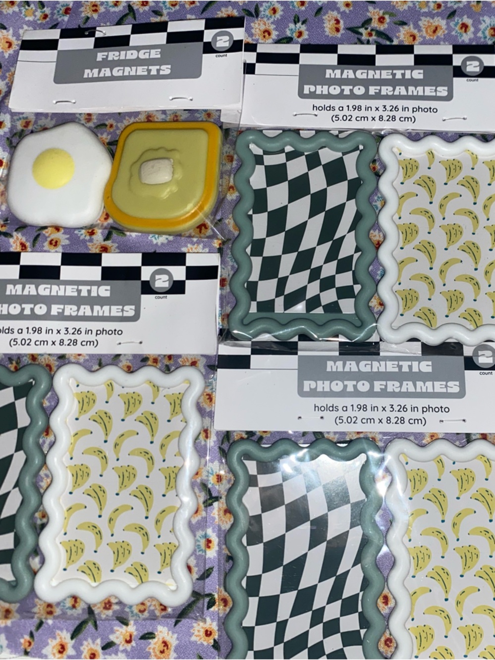 Magnetic Photo Frames & Cute Food Magnets - White, Green, Yellow - Unbranded